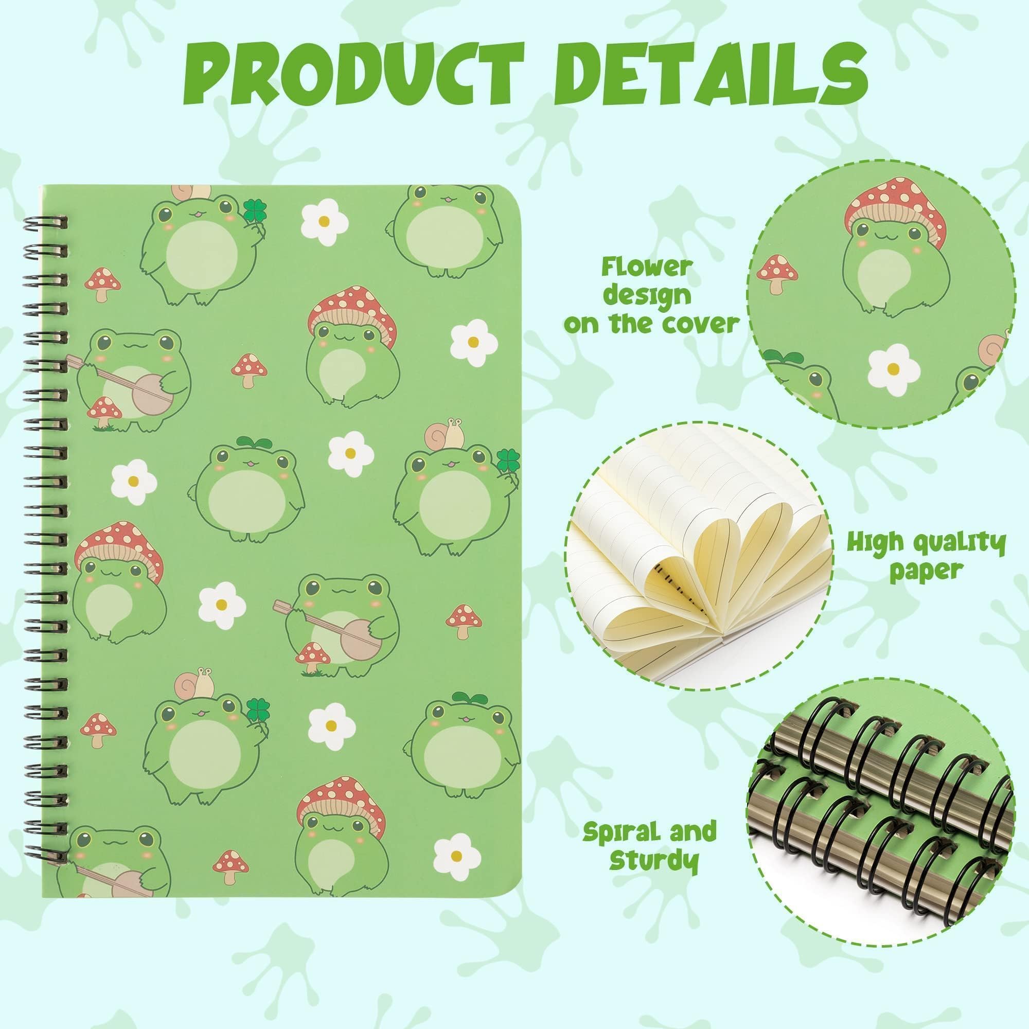 L1rabe 2 A5 Frog Spiral Notebooks Christmas Gift Cute Frog Green College Ruled Hardbound Notebooks, Exercise Book Diary Notepad Travel Journal for Kids Teens Students Winter Birthday New Year Gifts