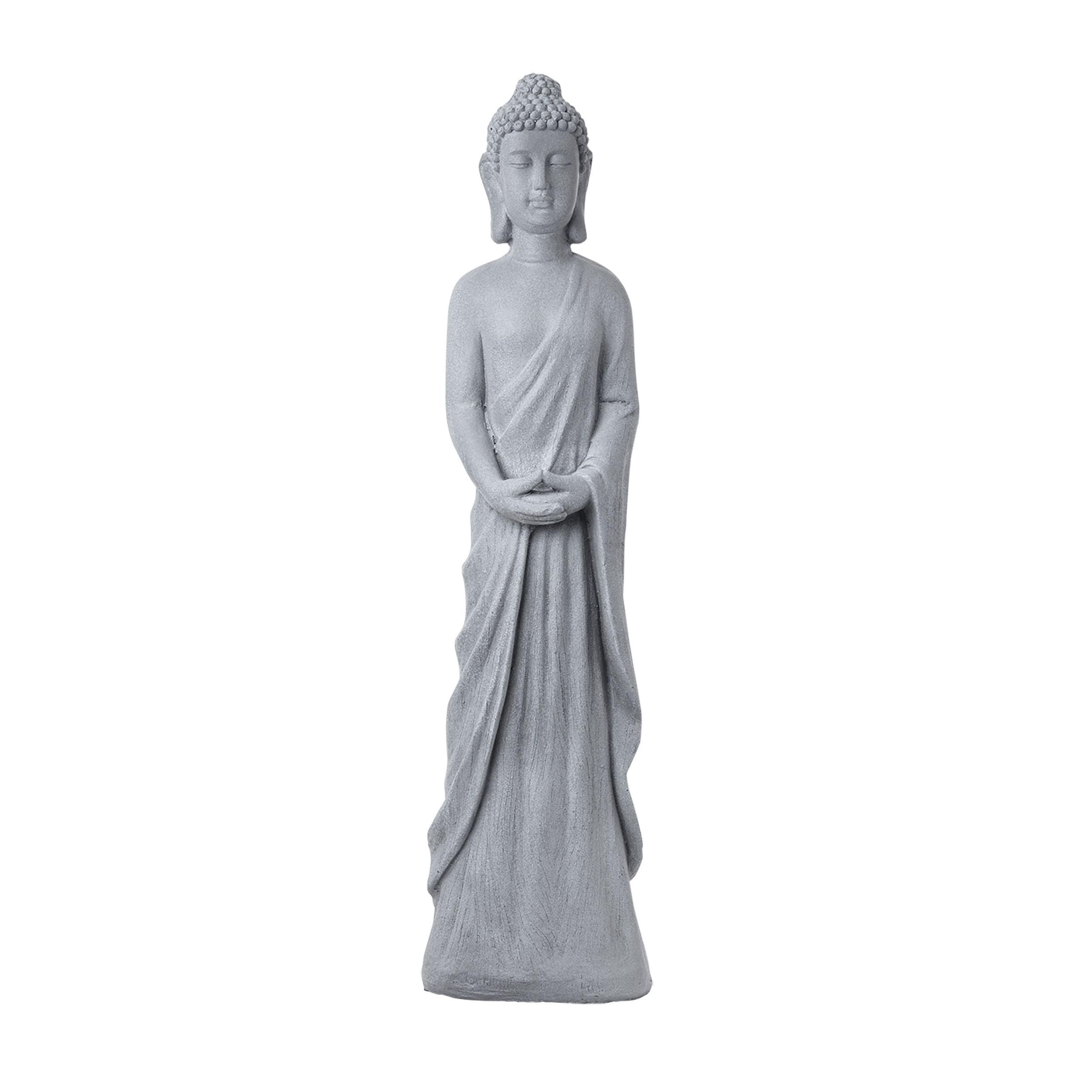 Alpine Corporation 32" Tall Cement Standing Buddha Outdoor Garden Statue, Gray Image