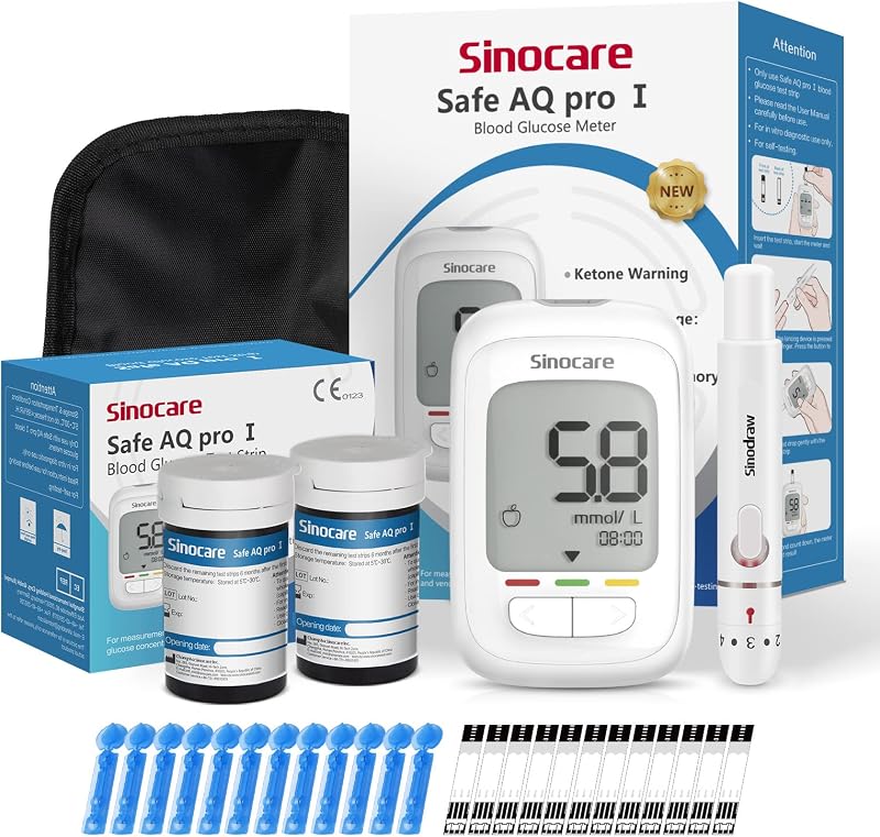 Sinocare Safe AQ Pro I Blood Glucose Monitoring Kit with Strips 50 & Lancing 50