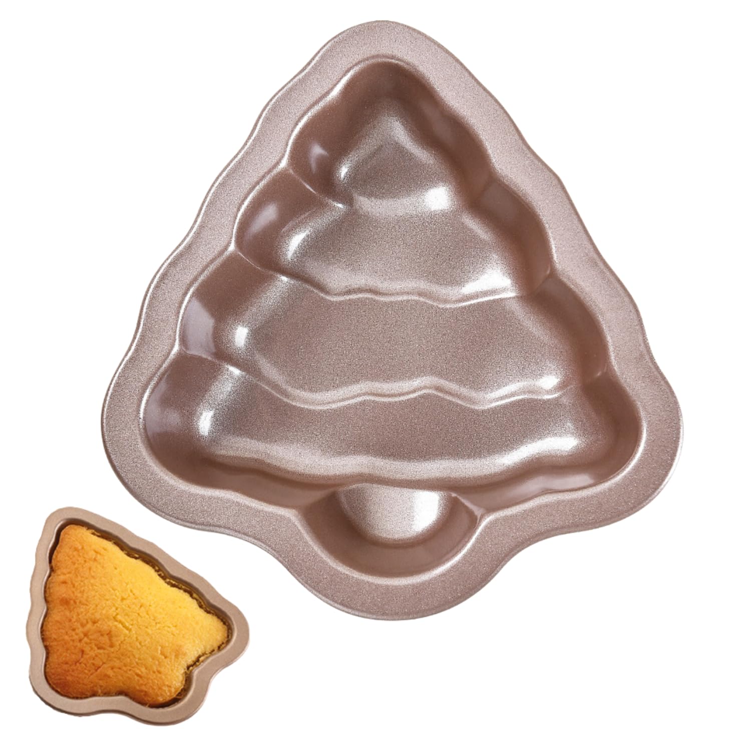 Keepaty Christmas Tree Shape Mini Cake Pan Pie Molud, 13.5CM Cake Tin with Non Stick Coating Baking Molds Bakeware Tray for Christmas Cake Chocolate Fondant Sweets Baking Mould