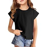 Girls Cap Sleeve T-Shirts Kids Summer Tunic Tops Cute Crewneck Tees Blouses for 5-14 Years