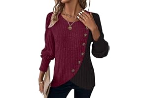 MixShe Womens Knit Sweaters 2025 Fall Winter Casual Long Sleeve Ribbed Colorblock Button Pullover Tops