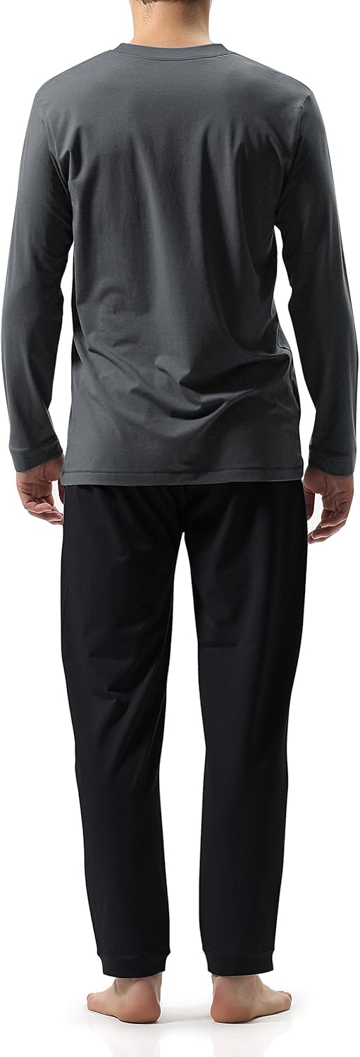 DAVID ARCHY Men's Cotton Sleepwear Tall PJs V-Neck Lounge Wear Top and Bottom Long Pajamas Set: Clothing