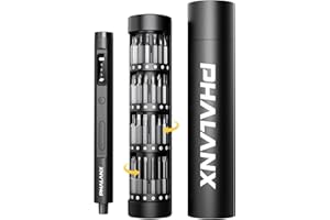 PHALANX Mini 3.7V Electric Screwdriver - Precision Screwdriver Set with 60-in-1 Magnetic Bits, Magnetic Rotatable Rack, 5/32''Hex, Electric Screw Driver Cordless for Phone, Camera, Laptop, Watch Black
