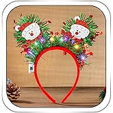 Firuilo Light Up Christmas Headband Glowing Snowman Tinsel Hairbands Led Xmas Headpieces Festival Holiday Hair Accessories for Women