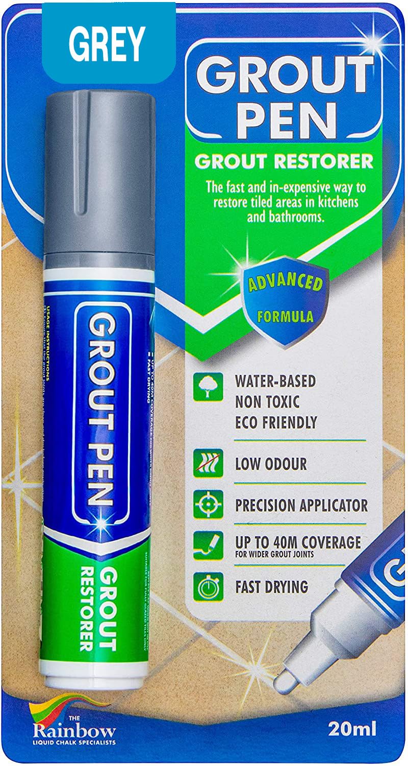 Large Grout Pen Grey - Revives & Restores Stained Tile Grout Leaving a Clean Fresh Look