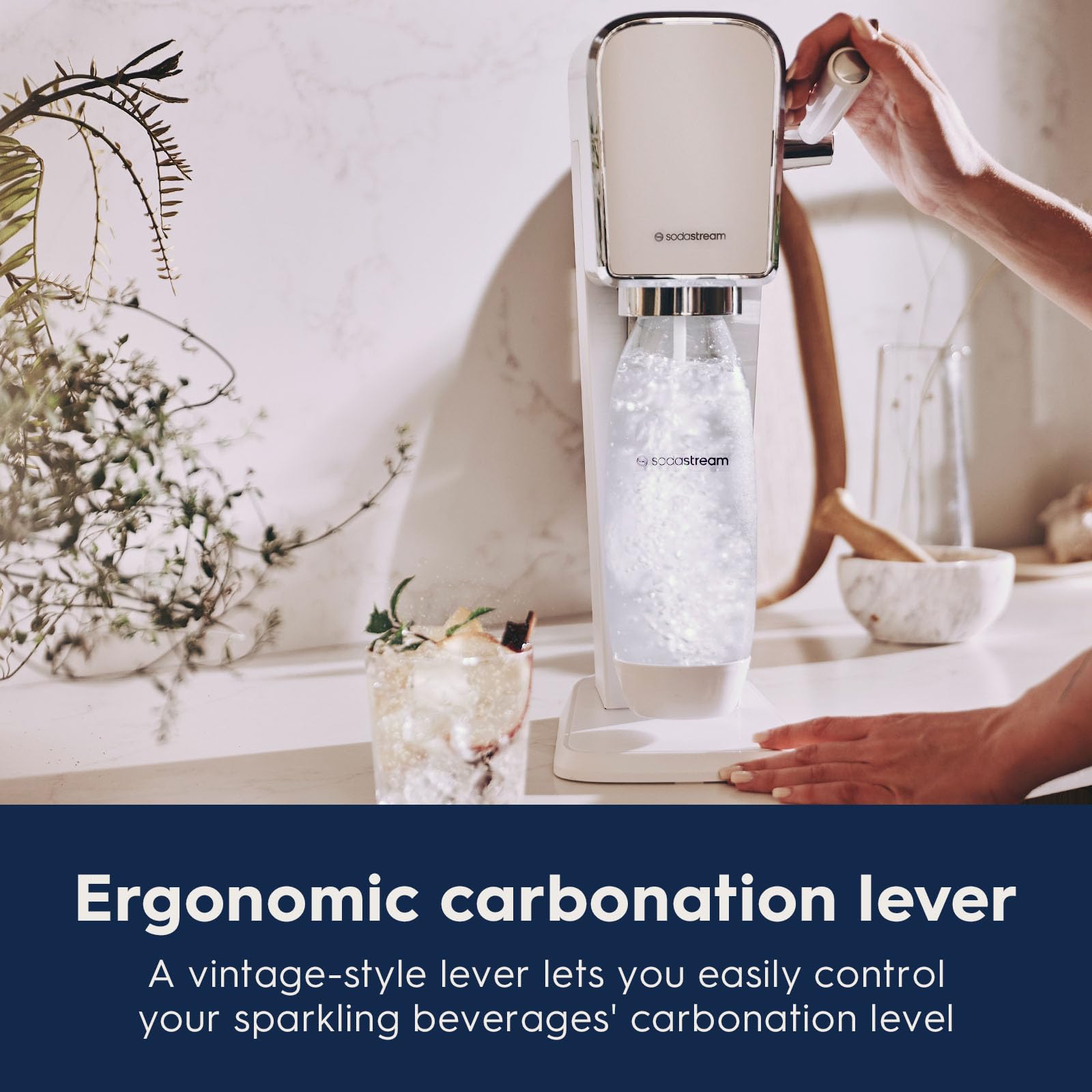 sodastream ART Sparkling Water Maker | STARTER KIT | CQC CO2 system | Includes 1x CO2 Cylinder, 1x32 & 1x16 Fl Oz Dishwasher Safe Bottles, 1x Bubly Flavor Drop | Combine with Pepsi Flavors | White