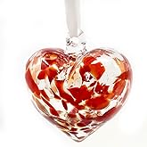 Decorvo Ruby Blown Glass Heart Ornament - Small 3 inch Handmade Hanging Friendship Heart Home Décor