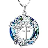 TOUPOP Tree of Life Necklace 925 Sterling Silver Celtic Knot Tree Pendant Blue Crystal Jewelry for Women Valentines Day Gifts for Her Wife Mom