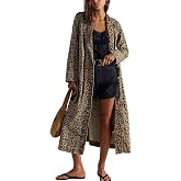 chouyatou Women 2026 Fall Leopard Print Denim Trench Coat Distressed Midi Long Denim Jean Jacket Overcoat