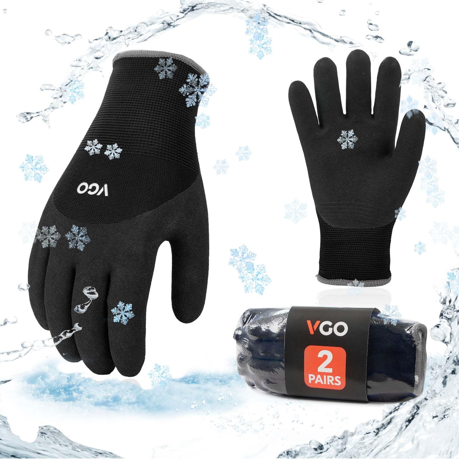 Vgo... 2 pairs Thermal Winter Work Gloves Palm Latex for Freezer Gardening Digger Warehouse Delivery in Cold Weather