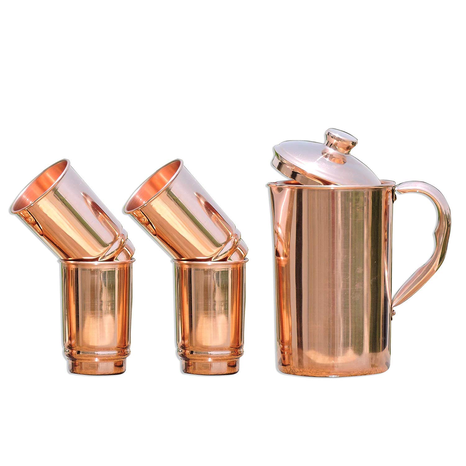 Copper Pitcher and Tumbler Set | 99.74% Pure Copper Water Jug with 4 Tumblers for Ayurvedic Health Benefits