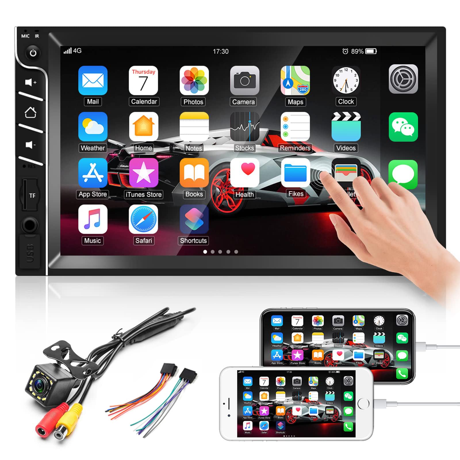 Photo 1 of ****POSSIBLY FOR PARTS/ SCREEN DOES NOT STAY POSITIONED WHERE SET (CAVES IN) **** UNITOPSCI Double Din Car Stereo Receiver 7 Inch Touch Screen Bluetooth Hands-Free Car Radio with Backup Camera Car MP5 Player FM AUX in USB TF Card Input Car Audio, Mirror L