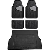 FH Group Premium Liners Tall Channel Trimmable All Weather Rubber Full Set Car Floor Mats (Gray) w. Trimmable All-Season Cargo Liner (Black) - Universal Fit for Cars Trucks and SUVs