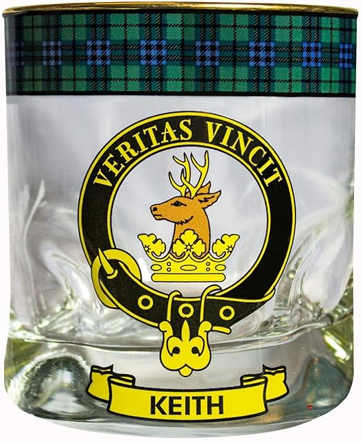 Amazon Com Whisky Tumbler Keith Clan Crest Silver Rim Tartan Edging Heavy Base Tumblers Water Glasses