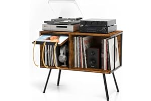 Faesun Flip Top Record Player Stand, Large Record Player Table with Open Storage Holds up to 150+ Albums, Mid Century Turntable Stand, Stereo Cabinet for Speakers, for Living Room, Bedroom, Rustic