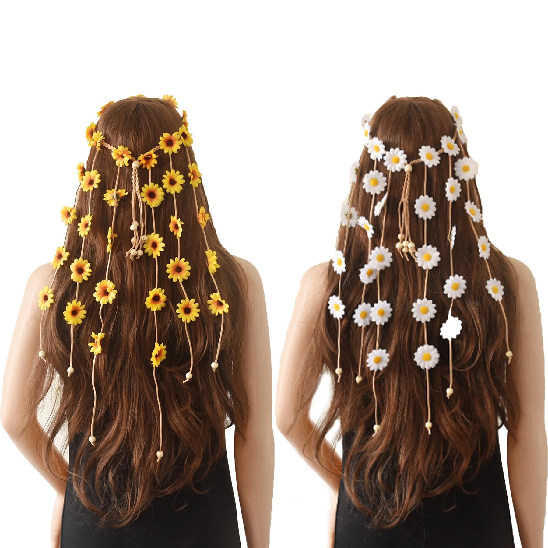 Umimiss 2PCS Flower Hippie Headband Floral Crown Sunflower Hair Accessories - Flower Headband, Festival Headband, Flower Crowns Hair Garland Floral Wreath Boho Headpiece Girls Wedding Festival Women