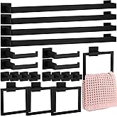 Gisafai 20 Pcs Black Bathroom Hardware Accessories Set 23.6 Inch Bath Towel Bar Kit Stainless Steel Bathroom Hardware Set Towel Racks Ring Robe Hooks Paper Holder for Wall Mounted