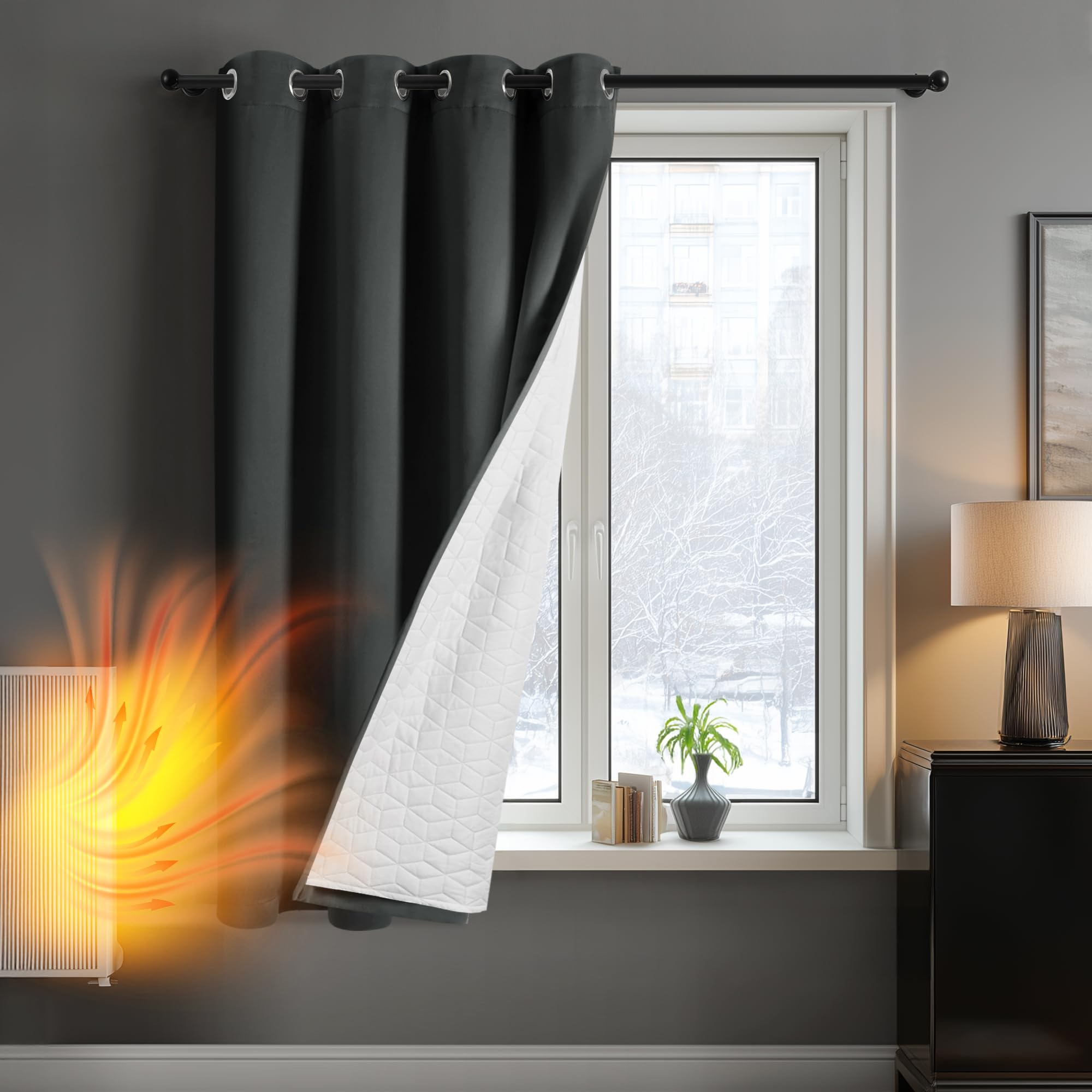 Deconovo Thermal Curtain Eyelet, Blackout Curtain with Extra Thick Microfiber Lining, 2-Layers Sunlight Blocking Lined Curtain for Small Window, 52 x 63 Inch(Width x Length), Dark Grey, 1 Panel — image 1