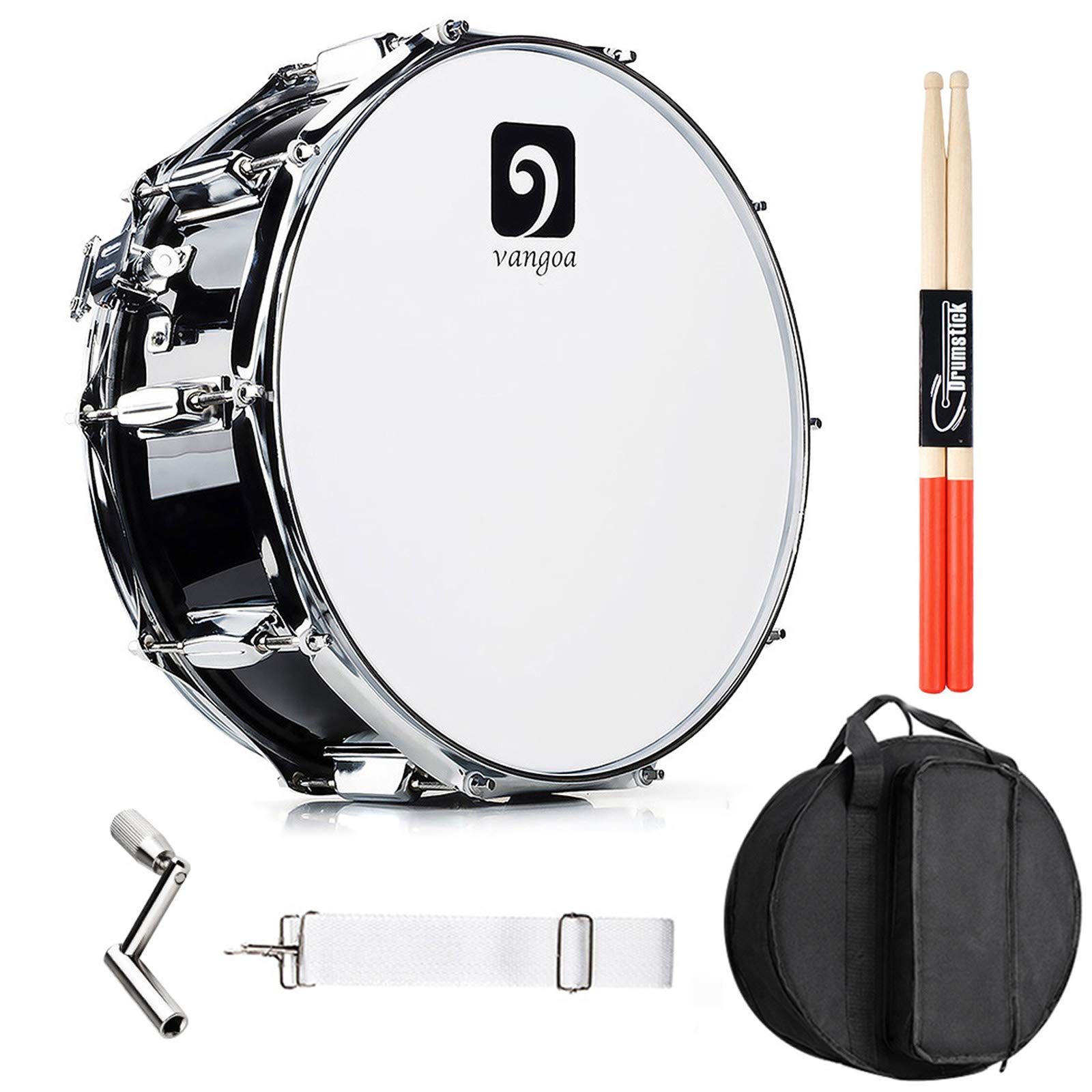 Vangoa Snare Drum Kit, Marching Snare Drum, 14" x 5.5" with 10mm Padding Carry Bag, 5A DrumSticks, Speed-up Drum Key, Strap, Drum Mute Pad