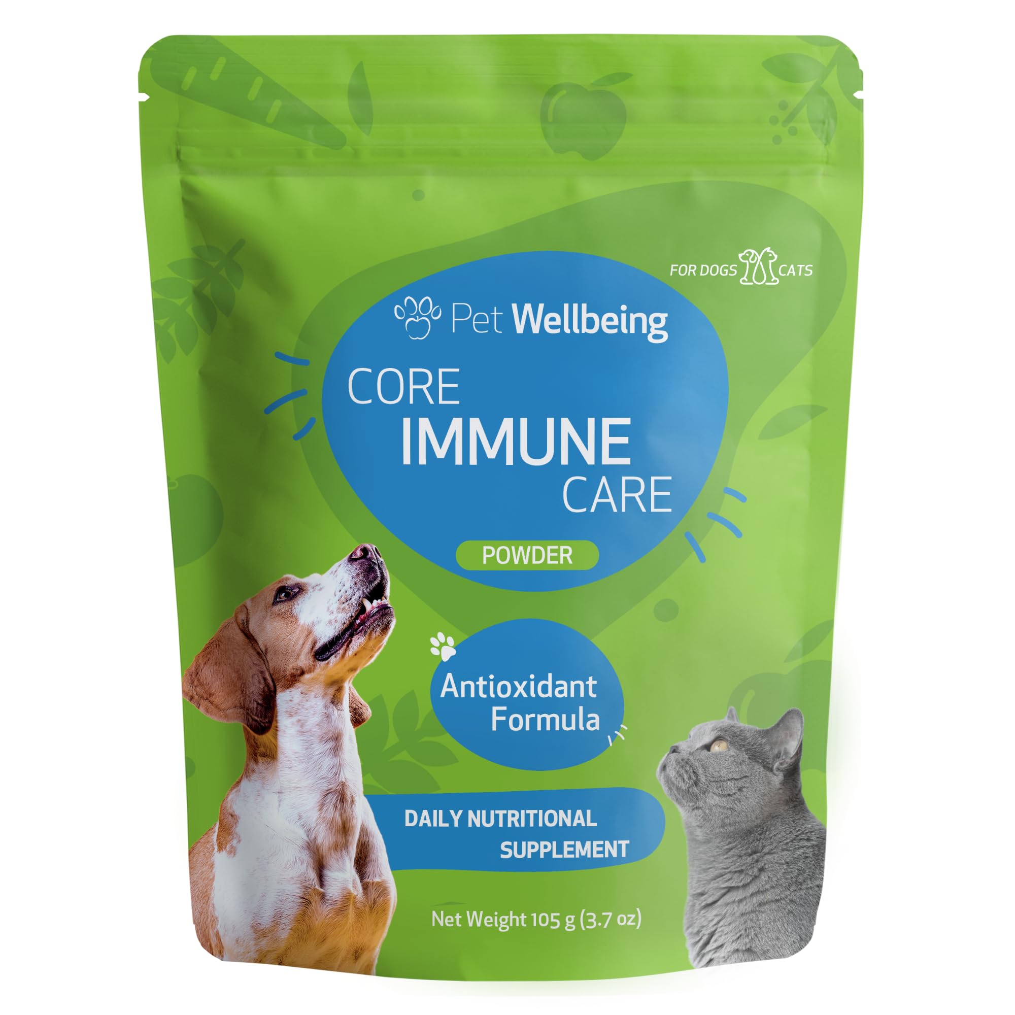 Pet Wellbeing Core Immune Care for Dogs & Cats - Daily Antioxidant Support for Pets of All Ages - Vet-Formulated - 3.7 oz (105 g) Powder