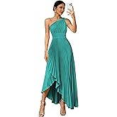 Hdsmfos One Shoulder Satin Bridesmaid Dresses with Slit for Women Long Pleated Formal Wedding Guest Dress
