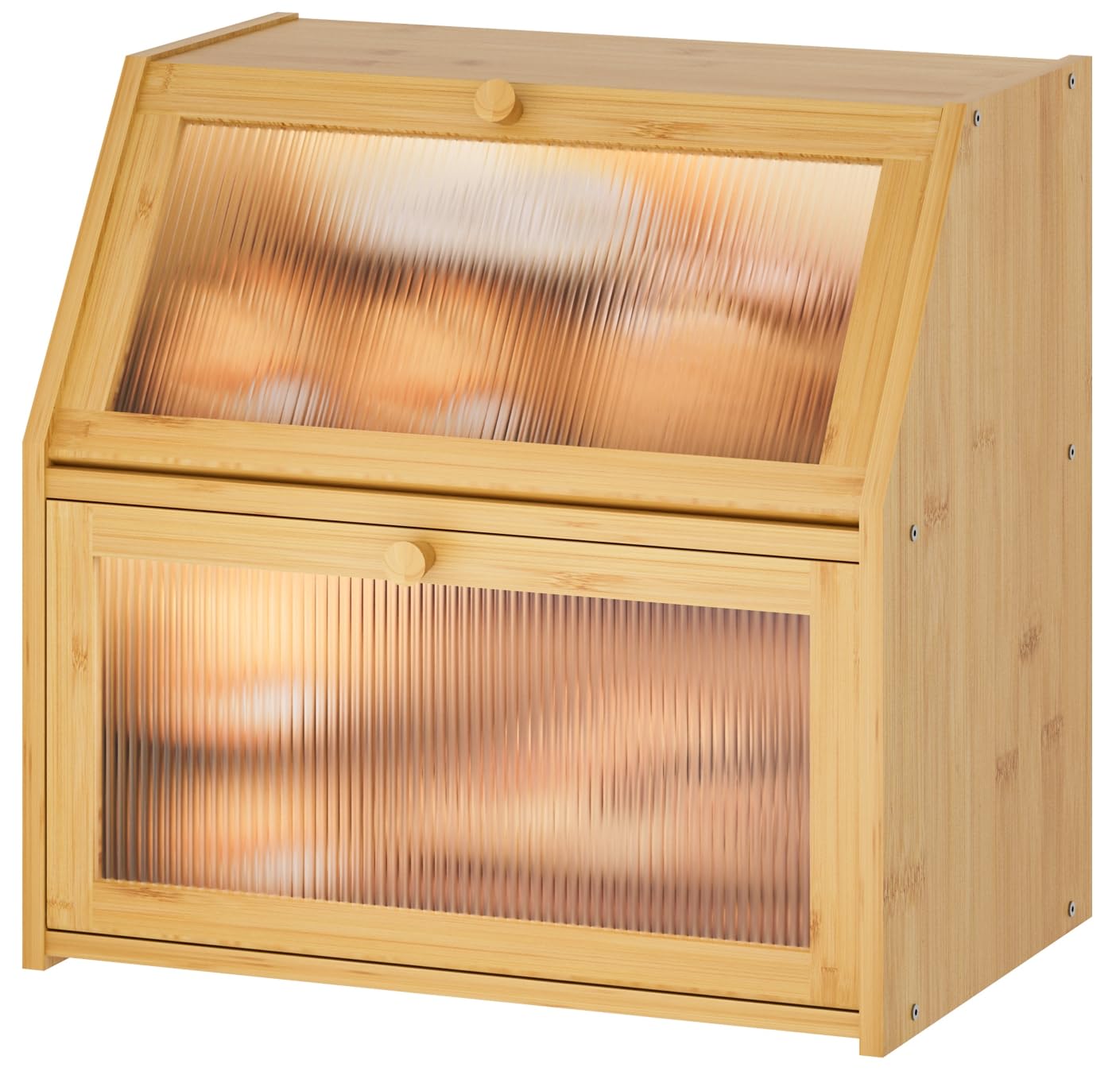 Photo 1 of Vriccc Extra Large Bread Box for Kitchen Counter, Bamboo Wood Double Layer Bread Box for Kitchen Counter, Wooden Capacity Bread Storage Bin