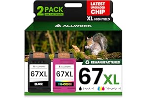 ALLWORK 67XL Ink Cartridge Replacement for HP 67 XL Black Tri-Color Remanufactured for HP Ink 67 67XL for DeskJet 2755e 2700 2855e 2800 2752 2742e 4155e 4255e 4100 Envy 6055 6055e 6455e Printer (2-Pack)