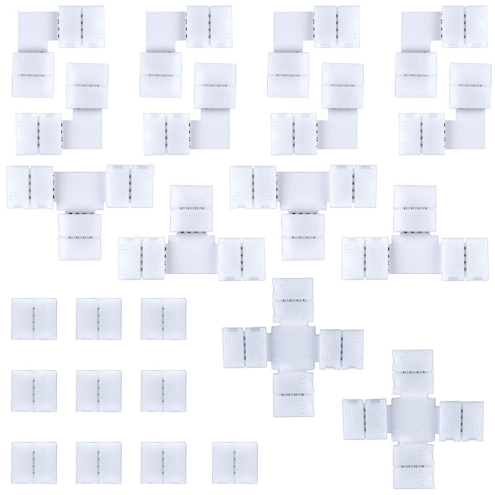 Jubaopen Pack of 24 Strip Connectors - 4-Pin Strip Connector, Solderless RGB Ribbon Light Adapter for Multicoloured Flexible LED Strips (4 Sizes)