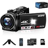 ORDRO 4K Video Camera Z36-1080P 30FPS Camcorder with IR Night Vision for YouTube, 3" HD Screen 18X Digital Zoom Vlogging Camera with Fill Light,32G Card, Remote, 2 Batteries