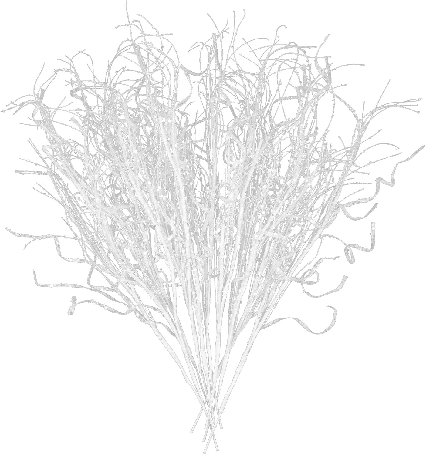 Tree Toppers - KI Store Glitter Curly Christmas Spray Set of 12 White Wispy Willow Christmas Picks for Christmas Tree Wreath Garland Bouquet Tree Topper Decoration