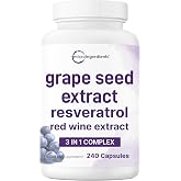 Micro Ingredients Grape Seed Extract, 240 Capsules | 3-in-1 Antioxidant Blend with Resveratrol &amp; Red Wine Extracts | Max Strength Polyphenols Supplement | Non-GMO