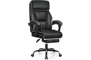 Guessky Executive Office Leather Chair with Footrest,Ergonomic Home Office Desk Computer Rolling Chairs, 90°-135°Reclining High Back Chair with Lumbar Support, Adjustable Tilt Lock (Black)