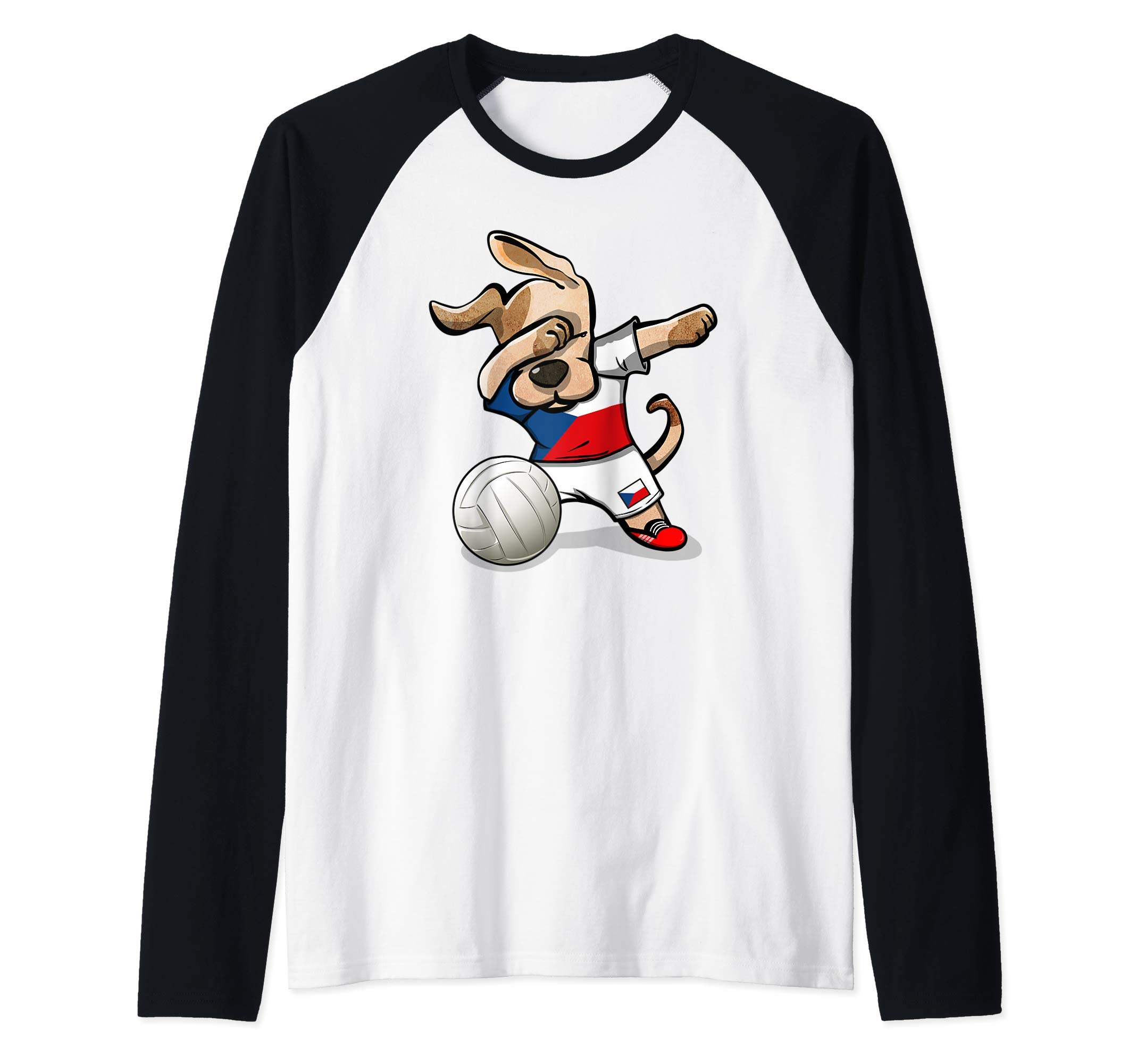 Dabbing Dog Proud Czech Republic Volleyball Lover Czech Flag Raglan Baseball Tee