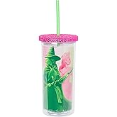 Silver Buffalo Wicked Core Elphaba and Glinda Split Patterns Rhinestone Lid 20oz Plastic Tall Cold Cup w/Lid and Straw