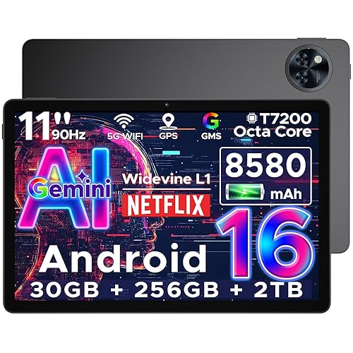 DOOGEE U11 Pro 2025 Newest Android 16 Tablet 11 Inch, Gemini AI Android Tablets Octa-Core 32GB RAM 256GB ROM(TF 2TB), 8580mAh Battery, 3.5mm Jack | Widevine L1 | 5G WiFi | 13MP+5MP | GPS | OTG, Black