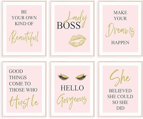 Amazon Com Inspirational Wall Art Bedroom Decor For Women Pink Room Decor Teen Girls Fashion Makeup Home Wall Decoration Picture Poster Bathroom Decor Office Decor Set Of 6 8x10in Unframed Posters Prints