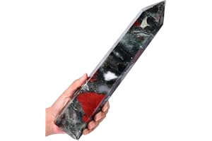 AMOYSTONE Extra Large African Bloodstone Obelisk Healing Crystal Wand Tower 6 Faceted Column Reiki Chakra Meditation Therapy Red 3.0-3.5 LBS