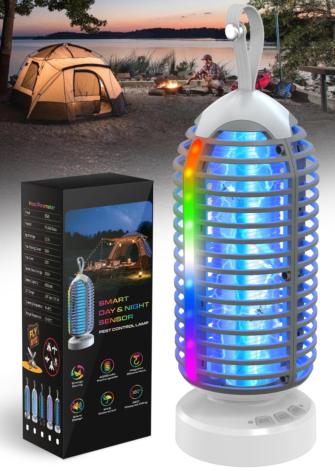 Photo 1 of (2 Pack) Bug Zapper Outdoor with Marquee Light, Cordless Mosquito Zapper, 4000mAh Rechargeable Bug Zapper Indoor, Auto On/Off Waterproof Mosquito Trap Fly Zapper for Patio Backyard Kitchen Camping