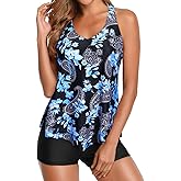 Holipick Two Piece Tankini Swimsuits for Women Tummy Control Bathing Suits Flowy Swim Tank Top with Boy Shorts