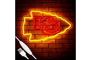 YUNYEENEEN Football Team Neon Sign, Cool Light Up Dimmable KC Team Logo Hanging Led Neon Sign for Wall Decor, Man Cave, Garage, Party, Bar, Game Room Deco, Birthday Gift for Football Fan