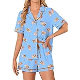 LYANER Women's Pajama Sets Striped Button Down Pj Set Sleepwear Shirt and Shorts Two Piece Lounge Sets