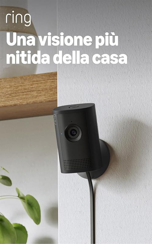 videocamera interna Plus (Indoor Camera Plus, ultimo modello), Videocamera plug-in, Retinal 2K, zoom 4x, copriobiettivo manuale, Prova gratuita di 30 giorni del piano d'abbonamento Ring