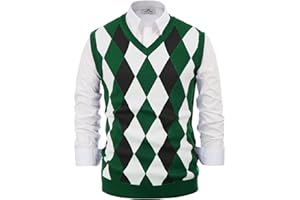 PJ PAUL JONES Paul Jones Men's Argyle Sweater Vest Knitted Casual V-Neck Pullover Vest