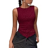 NALANISA Womens Cute Tank Tops Summer Trendy 2026 Crochet Slim Fitted Textured Sleeveless Asymmetrical Going Out Y2K T-Shirts