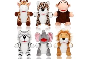 Lenwen 6 Pcs Operation Christmas Items Bulk Animal Hand Puppets with Working Mouth 10 Inches Plush Puppets for Toddler Kid Storytelling Imaginative Role Play Show Party Gifts(Forest Animal)