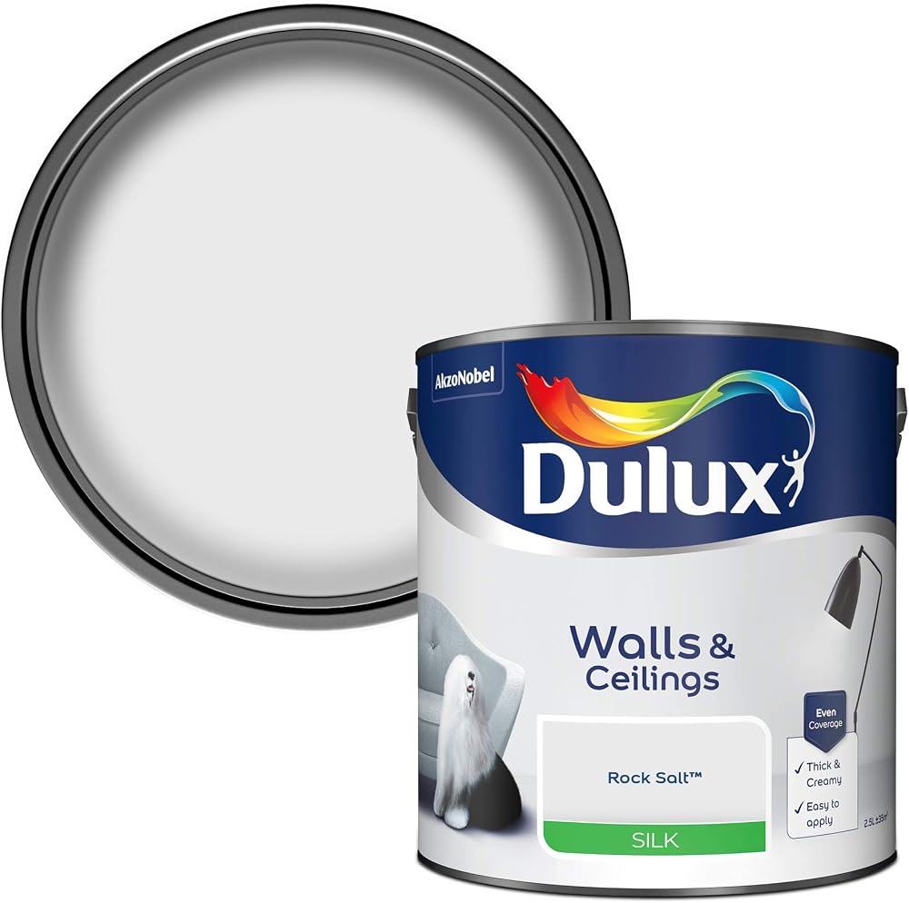 Dulux Silk Emulsion Paint Walls Ceilings Rock Salt 2.5L 13m2/L