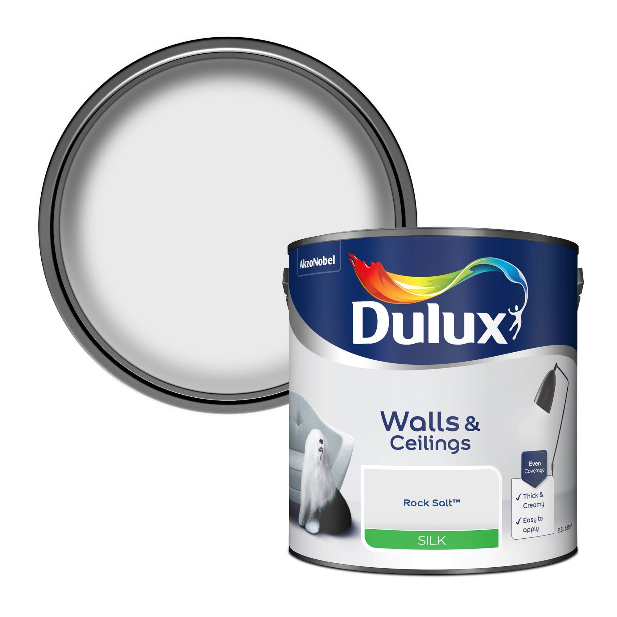 Dulux Silk Emulsion Paint For Walls And Ceilings - Rock Salt 2.5 Litres