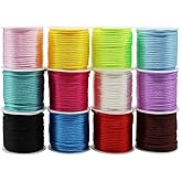 Nylon Cord Satin String 2mm x 132 Yards 12 Colors Rattail Satin Silk Trim Cord for Friendship Bracelets, Necklaces, Jewelry Making, Chinese Knotting,Arts and Crafts