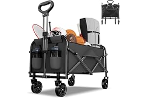 NLDD Foldable Wagon Cart with Wheels Collapsible - 300 LBS Large-Capacity Heavy Duty Folding Utility Cart for Garden Lounge Sports Groceries Camping Shopping - Black